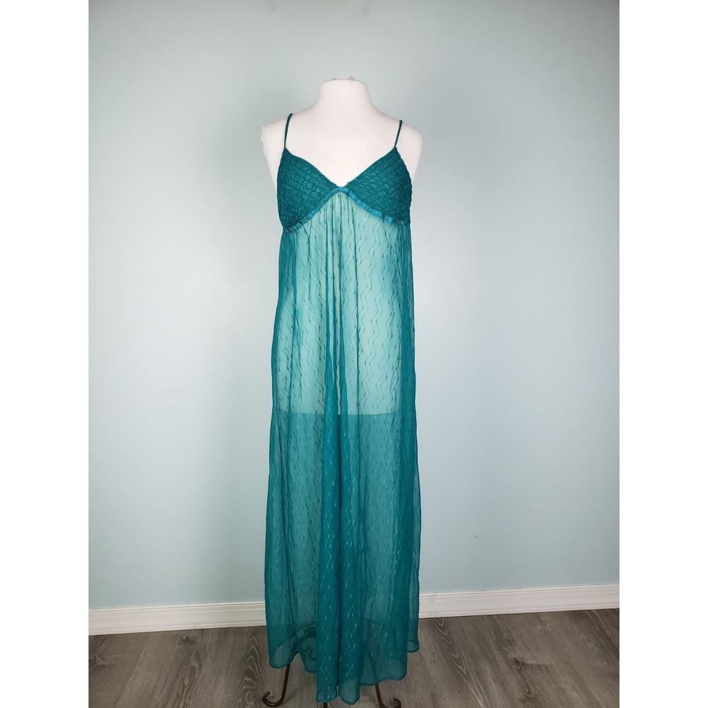 VTG Gilligan & O'Malley Women's L Maxi Long Slip Dress Babydoll Sheer Green